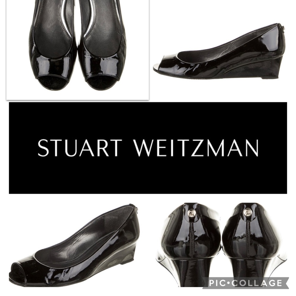 Stuart Weitzman patent open toe wedges sz 7.5